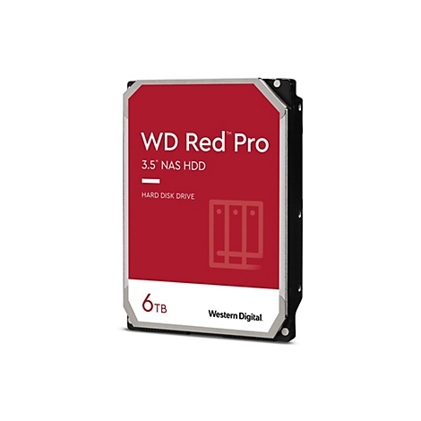 Festplatte WD Red Pro mit roter Oberfläche, 6 TB Speicherkapazität.