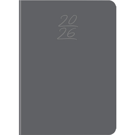 Gray notebook with embossed "2026". Rounded corners and elegant look.