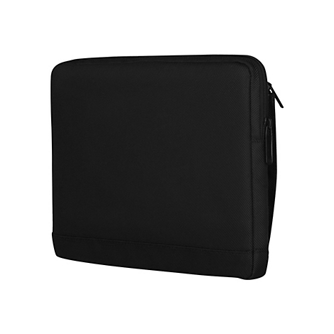 Schwarze Laptoptasche mit Textur vor weißem Hintergrund.