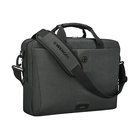Dunkelgraue Laptoptasche mit Tragegriff und Schulterriemen. Auf dem Riemen steht 'Wenger'. Unten steht '1893'.