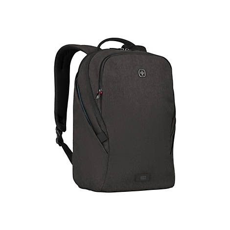Dunkelgrauer Rucksack, Schweizer Kreuz Logo, Reißverschluss, Griff.