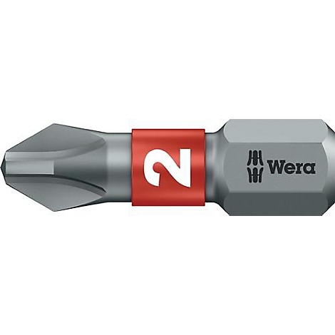 Grijze schroevendraaierbit met rode ring en het nummer 2. De bit heeft het Wera logo.