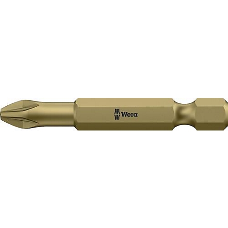 Goudkleurige schroevendraaierbit met kruiskop, merk Wera.