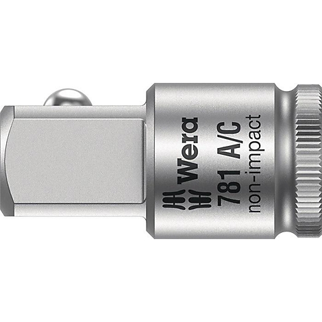 Een zilveren adapter met de tekst "Wera 781 A/C non-impact".