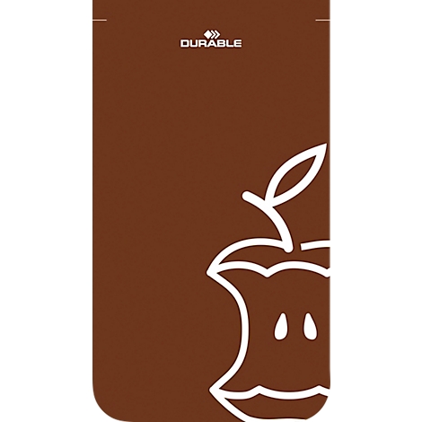 Brauner Hintergrund mit weißem Apfel-Logo und „Durable“-Schriftzug.