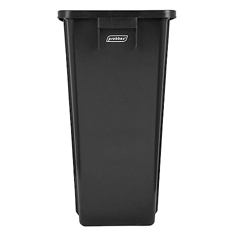 Schwarze Mülltonne mit 'probox' Schriftzug, vor weissem Hintergrund.