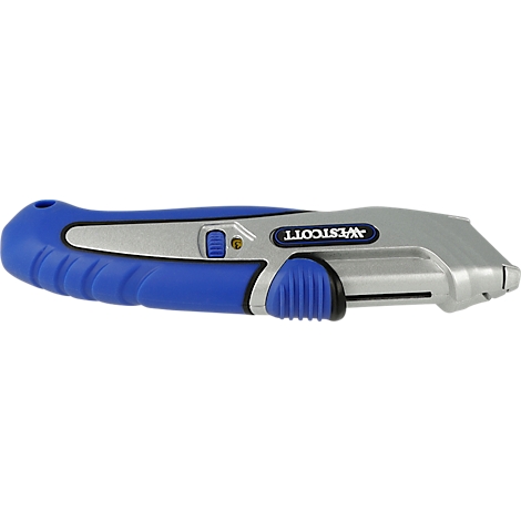 A blue and silver utility knife with the inscription WESTCOTT.