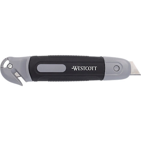 Grau-schwarzes Cuttermesser mit eingraviertem Markennamen "WESTCOTT".