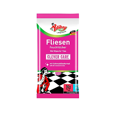 Tile cleaning wipes, pink packaging with logo, product name and Clever Care inscription.