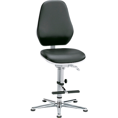Office chair, black and white, ergonomic, with footrest.
