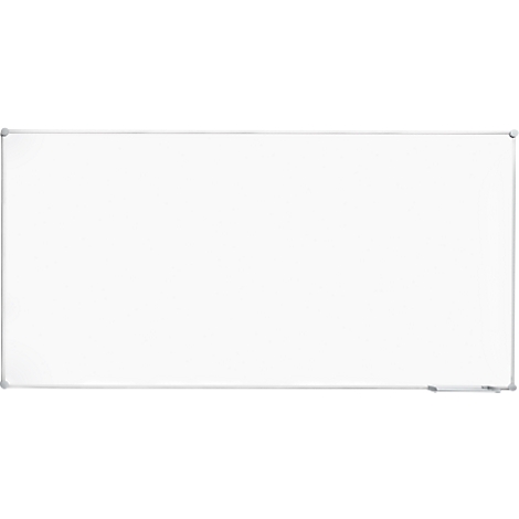 Rectangular white board with an aluminum frame and pen holder. Blank, ready for notes.