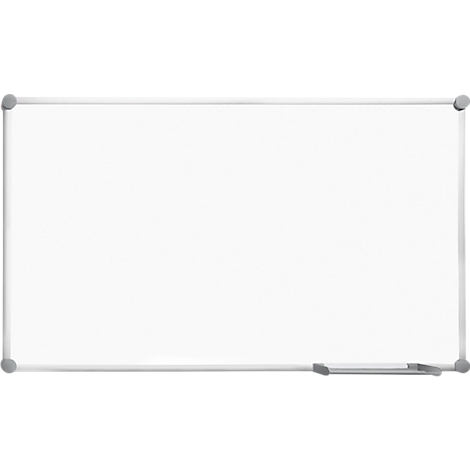 A rectangular white whiteboard with a silver frame. A small eraser lies at the bottom.
