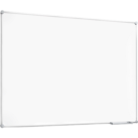 White, rectangular whiteboard with a silver frame and a small eraser at the bottom.