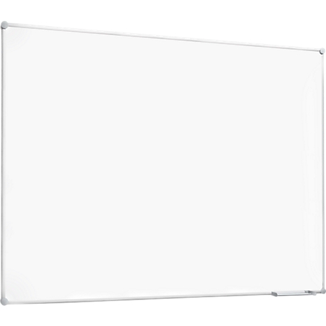 Large, rectangular white board with a slim, silver frame. A sponge is at the bottom right.