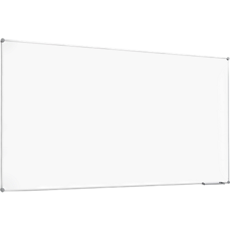 A white whiteboard with a silver frame. The surface is blank.