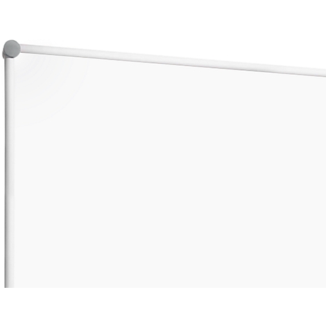 Close-up of a white projector screen with a white casing and a gray knob.