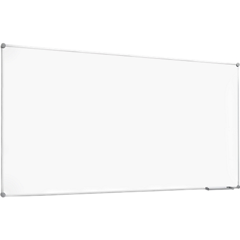 Large, rectangular, white board with a silver frame. Brackets are attached at the corners. A white pen lies on the bottom right edge.