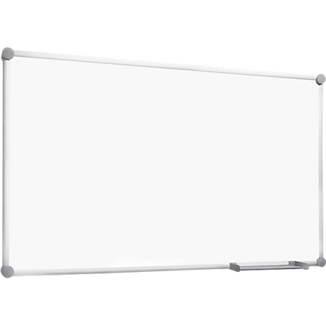 Whiteboard with white frame, rounded corners, and pen holder.