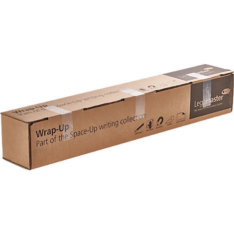 Long brown cardboard packaging with lettering and symbols, secured with tape.