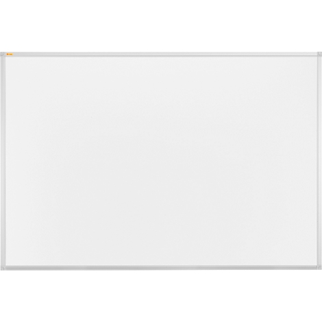 Een leeg whiteboard, omlijst door een smalle, zilveren lijst.