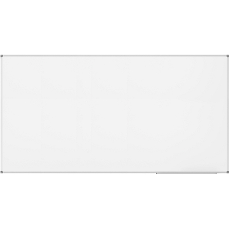A rectangular white board with a silver frame. A pen holder is indicated at the bottom.