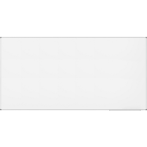 Empty rectangular whiteboard with white surface and silver frame.