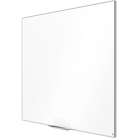 Tableau blanc rectangulaire avec cadre argenté, perspective légèrement de côté.