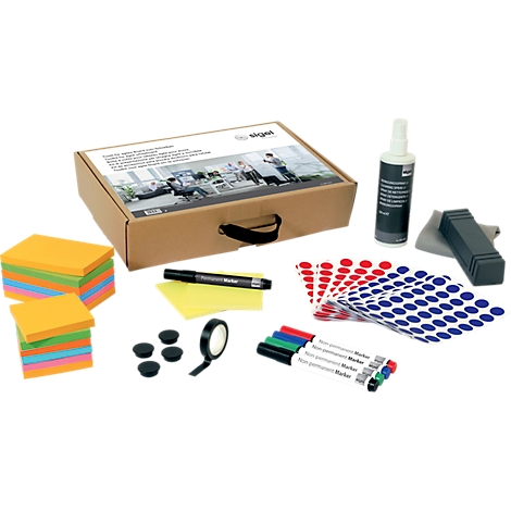 Whiteboard Set sigel MUB03, 4-teilig, 2 x Whiteboard B 900 x H 1800 mm, 1 x mobiler Ständer & umfangr. Toolkit