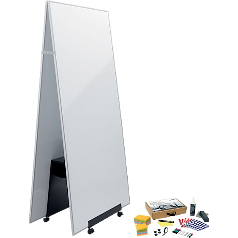 Whiteboard Set sigel MUB03, 4-teilig, 2 x Whiteboard B 900 x H 1800 mm, 1 x mobiler Ständer & umfangr. Toolkit