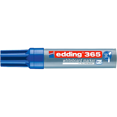 Blauer Edding 365 Whiteboard Marker. Schriftzug mit Produktinformationen.