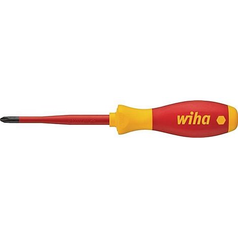 Roter Schraubendreher mit gelbem Griff, Wiha-Logo.