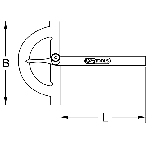 Ein winkelverstellbares Werkzeug, aus schwarz/grauem Metall, mit den Buchstaben B und L markiert und dem Logo "KS TOOLS".