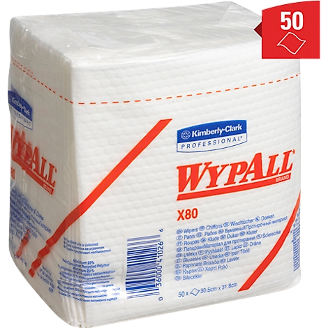 White WYPALL wipe package with red diagonal line and red 50 label.