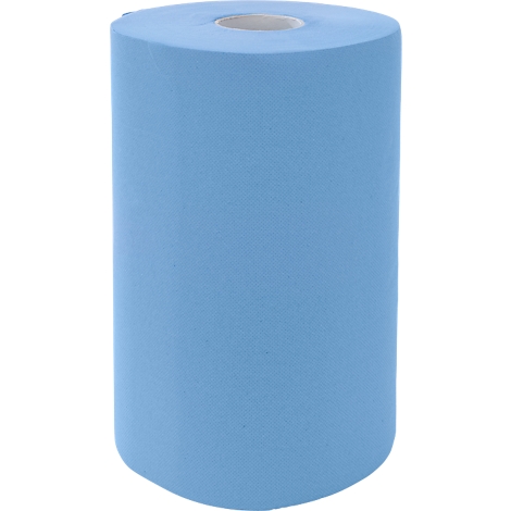 Eine hellblaue Papierrolle vor weißem Hintergrund.