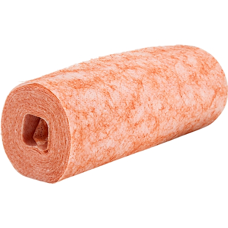 Rouleau de matériau orange, avec un noyau carré.