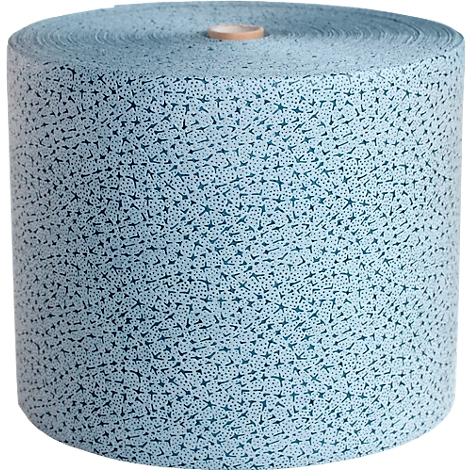 Blue cleaning roll paper. The roll is printed with small, dark blue arrow patterns.