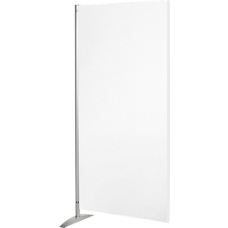 Transparent partition, silver-colored frame, rectangular shape.