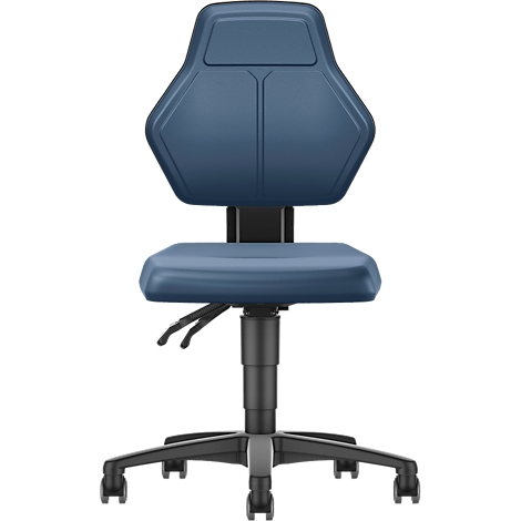 Blue office chair. Five-foot cross, height adjustable, backrest and seat in dark blue imitation leather.