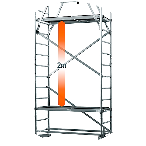 A scaffold with a 2-meter high marking.
