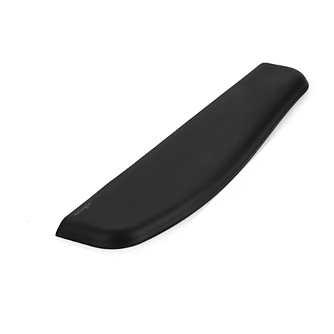 A black ergonomic wrist rest with rounded edges, set against a white backdrop.