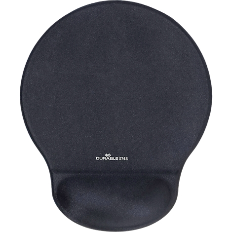 Black ergonomic mouse pad with wrist support. Printed: DURABLE 5748.