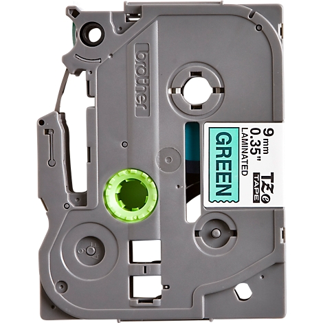 Gray labeling cartridge with green label tape. The writing says: "GREEN".