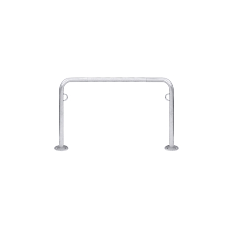 Metal bicycle rack, silver colored, isolated on white background.