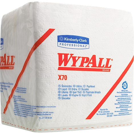A white WYPALL paper towel pack with red diagonal line and product name.