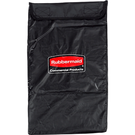 Black Rubbermaid carrying bag, red and white logo, printed text.