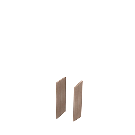 Two wooden panels stand upright, slightly inclined. The background is white.