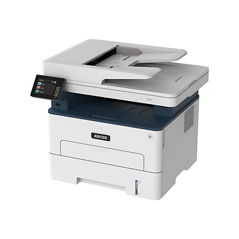 WeiÃŸer Drucker mit Touchscreen-Bedienfeld und dem Xerox-Logo. Ein Papierausgabefach ist sichtbar.