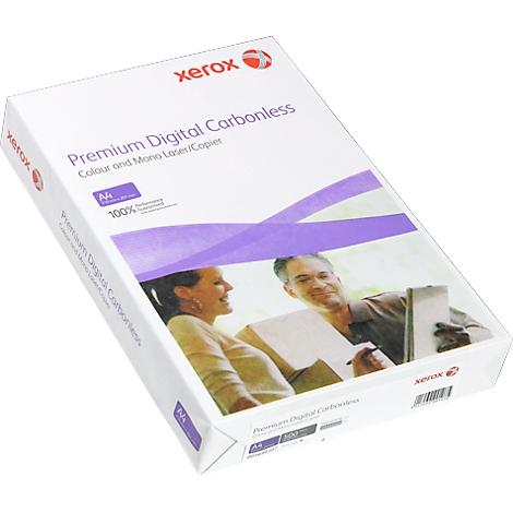 A stack of Xerox paper. Printed: Premium Digital Carbonless.