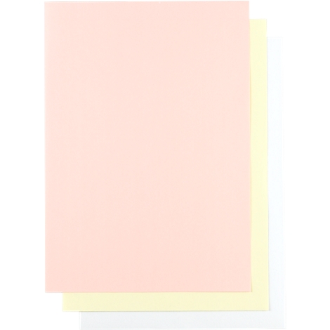 Pink and yellow sheets of paper lying on top of each other. A white border is visible.