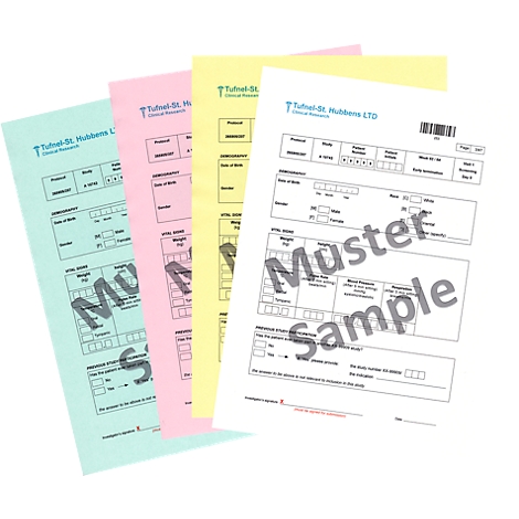 Multicolored forms with overlaid text such as "Muster" and "Sample".